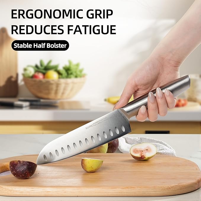 KnifeSaga Knife Set Premium, Japanese High Carbon Stainless Steel 14 Pcs Kitchen Knives Block Set with Built-in Sharpener and Wood Block, Razor Sharp Knife Sets for Kitchen with Ergonomic Handle - Image 3