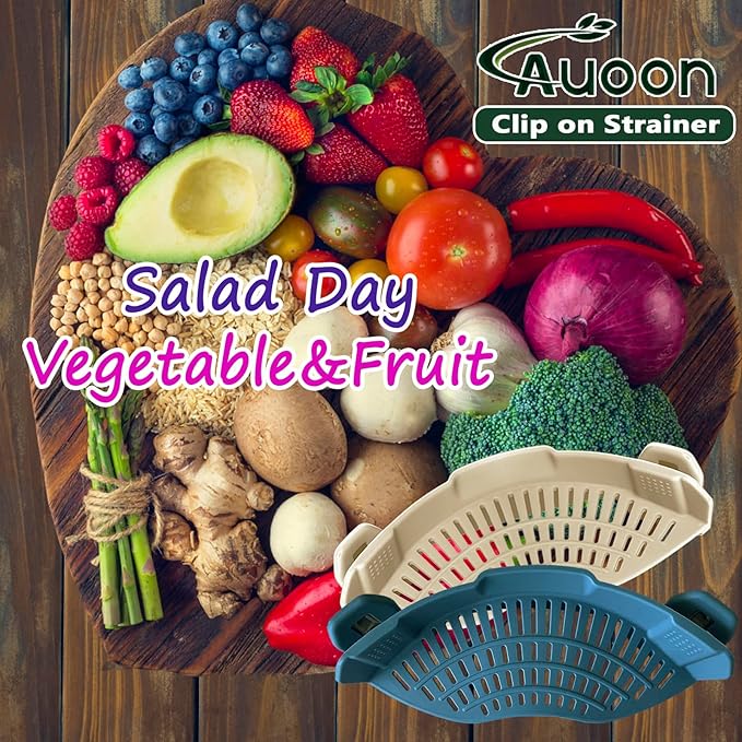 AUOON Clip On Strainer Silicone for All Pots and Pans, Pasta Strainer Clip on Food Strainer for Meat Vegetables Fruit Silicone Kitchen Colander (Fog Blue) - Image 5
