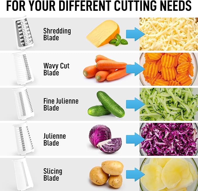 Zulay Kitchen Rotary Cheese Grater 5 Blade Cheese Shredder - Manual Hand Crank Cheese Grater With Reinforced Suction & 5 Interchangeable Drums - Easy to Use, Vegetable Chopper Round Mandoline Slicer - Image 9