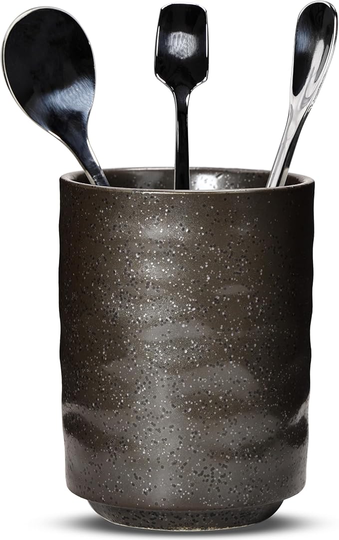 Ceramic Spoon Holder for Coffee Bar, Upright Tea Spoon Holder Cup, Coffee Stirrers Straws Stir Stick Holder, Grey Starry Sky by U-TIMES