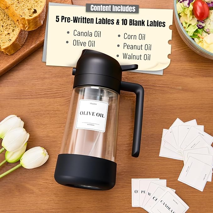 PARACITY Oil Dipenser Bottle with Silicone Bottom, 2 in 1 Olive Oil Sprayer and Dispenser, Oil Spray Bottle 470ML/ 16OZ for Cooking, Kitchen, BBQ, Air Fryer, Salad, Baking(1PC Black) - Image 6