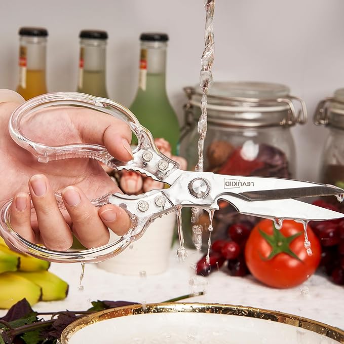 Kitchen Scissors, Transparent and Stylish Handle, Suitable For Cutting Various Foods and Their Packaging, Suitable For Large Hands