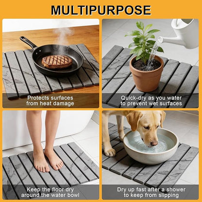 Stone Dish Drying Mat for Kitchen Counter, 24"×16" Quick Dry Stone Dishes Mat, Foldable Water Absorbing Diatomaceous Earth Drying Mats with Non-Slip Heat-Resistant Base for Dishes Utensils(Dark Gray) - Image 6