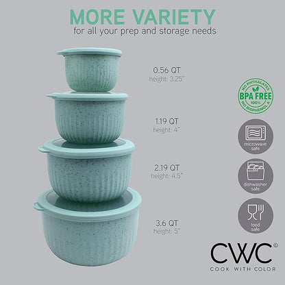 COOK WITH COLOR Prep Bowls with Lids- Wide and Deep Nesting Plastic Small Mixing Bowl Set with Lids, 8 Piece Set - Deep Bowls, Speckled Mint - Image 4