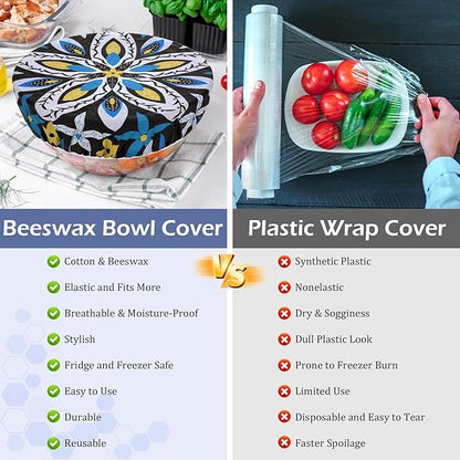5-Size Reusable Beeswax Bowl Covers for Bread Proofing, Cotton Cloth Flexible Beeswax Wraps for Food Storage(Moroccan Style) - Image 7