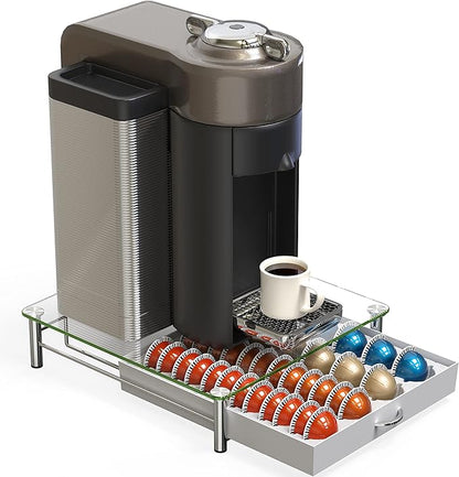 DecoBrothers Crystal Tempered Glass Vertuo Pod Holder Drawer, 24 Large or 48 Small Nespresso Capsule Organizer, White - Image 6