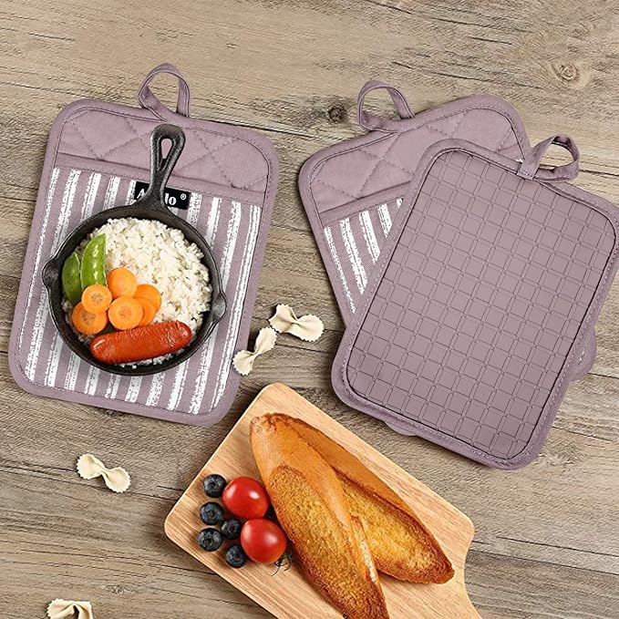 Alselo Silicone Pot Holders Set of 3 Heat Resistant & Non Slip Potholders, Professional Oven Hot Pads with Pockets Mitts for Kitchen Cooking Baking Barbecue (3, Purple) - Image 6