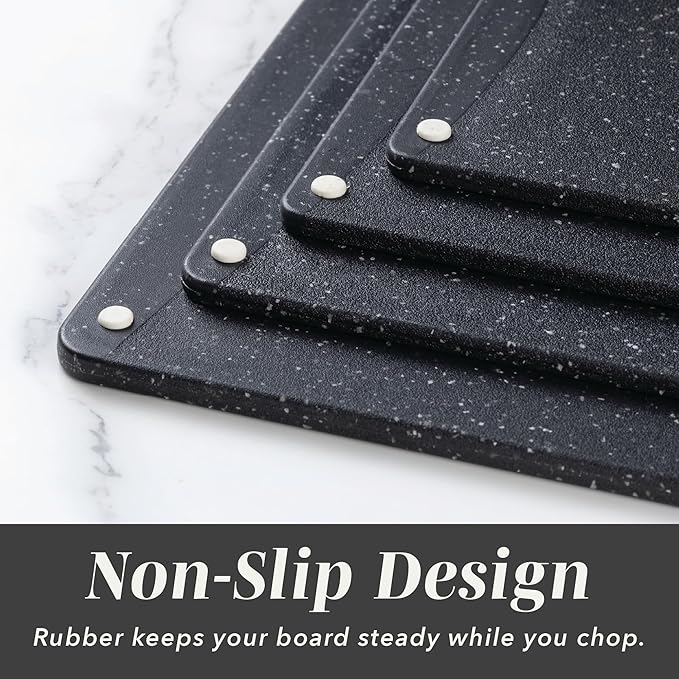 COOK WITH COLOR Non-Slip Cutting Board Set – Kitchen Essentials with Easy Grip Handle for Meat, Veggies, and Fruits, 4 Cutting Boards, Black - Image 3