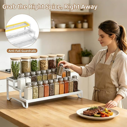 SANKEU Expandable Spice Rack Organizer for Cabinet 3 Tiered Metal Seasoning Organization with Guardrails Spice Shelf Storage for Jars Adjustable Length 13"-21" White 1Pack - Image 3