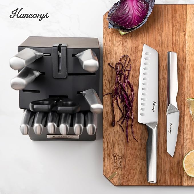 Kitchen Knife Set, Japanese Stainless Steel Knife Block Set with Built-in Sharpener, Sharp Knives with Non-slip Ergonomic Handle - Dishwasher Safe, Home Essential Gifts - Image 7