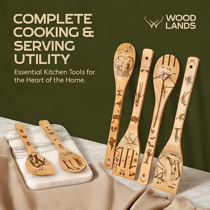 Nightmare Wooden Spoons for Cooking Before Christmas - Wooden Utensil Set with Spatulas & Spoons, Heat-Resistant, Eco-Friendly Kitchen Utensils for Non-Stick Cookware - Image 9
