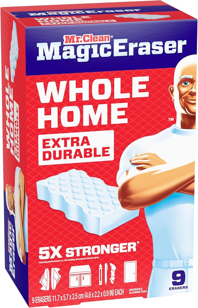 Mr. Clean Magic Eraser Sponge, All Purpose Cleaner, Cleaning Scrubber, Wall, Sneaker, Kitchen, Bathroom, Shower Cleaner, Cleaning Supplies, Melamine Sponge, Cleaning Pads, Extra Durable, 9ct - Image 11