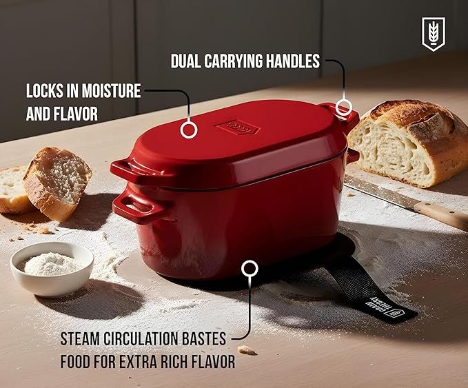Kook Dutch Oven, for Bread Baking, Sourdough Loaf Pan, Dual Handles, Enameled Cast Iron, with Sling, Dishwasher Safe, Oven safe 500F, 3.4 Qt, Cherry Ombre - Image 4