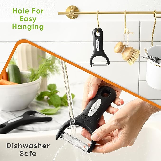 Spring Chef Stainless Steel Vegetable Y Peeler for Kitchen, Dishwasher Safe Potato Peelers with Ultra Sharp Blades & Soft Grip Handle, Perfect for Apple, Carrot, Cucumber, Veggie - Set of 2 - Black - Image 8
