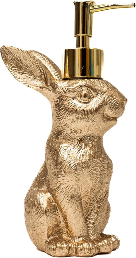 Gold Bunny Soap Dispenser – Vintage Rabbit Hand & Dish Soap Dispenser for Kitchen Sink & Bathroom Vanity – Rust Proof Pump Lotion Bottle – Resin Animal Statues Home Decor & Easter Decorations, 8oz