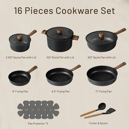 CAROTE Nonstick Pots and Pans, Induction Titanium Cookware Set 16pcs Kitchen Cooking Sets, Pot and Pan Non Stick w/Frying pan (PFOS, PFOA Free) - Image 2