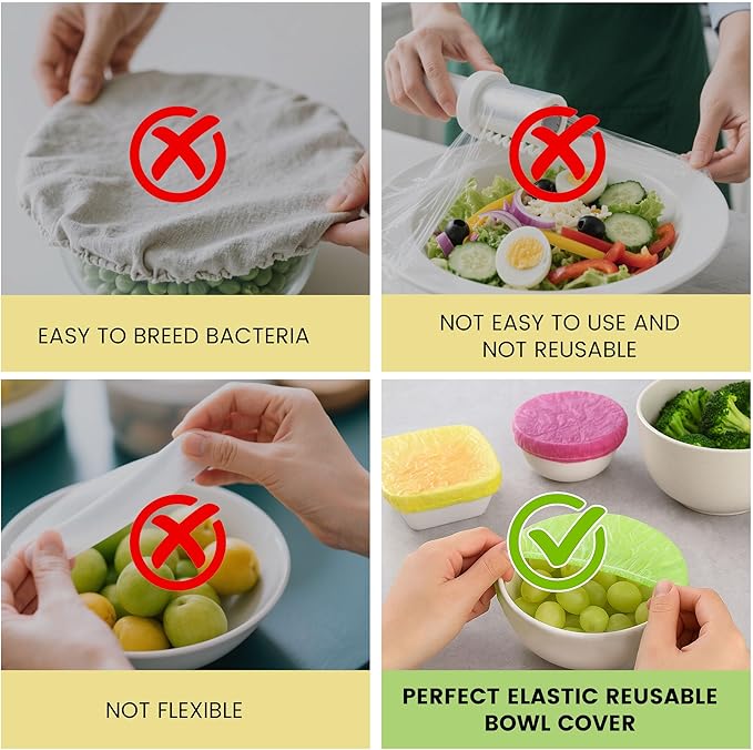 HANSGO 120PCS Reusable Bowl Covers – Elastic Plastic Food Storage Wraps for Kitchen, Baking, Picnics & Family Use, 3 Sizes (Large, Medium, Small) - Image 3