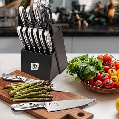 imarku® Kitchen Knife Set, 15 Pcs Japanese Knife Set with Block, Premium Razor-Sharp Chef Knives Set for Kitchen with Sharpener, Rust-Proof, Ergonomic Full-Tang Handle, Black - Image 8