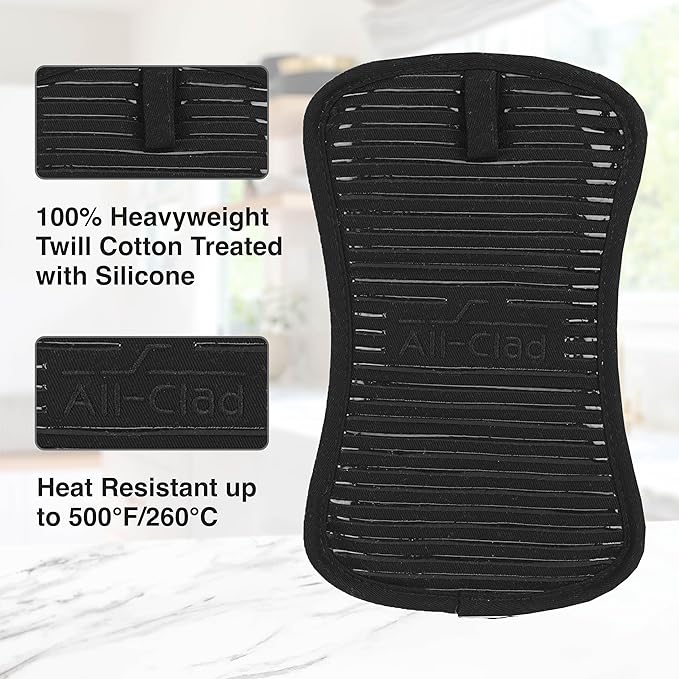 All-Clad Premium Pot Holder & Hot Pad: Heat Resistant to 500 Degrees - 100% Cotton, 10"x6.25" Hot Pad for Kitchen and Barbeque, (1-Pack), Black - Image 4