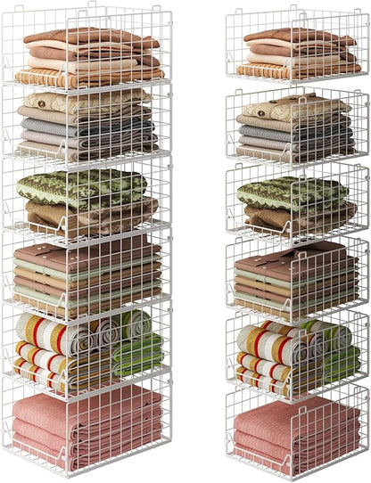 Jakyitvi 6-Tier Closet Shelf Organizer,Metal Stackable Closet Organizers and Storage,Clothes Storage Bins,Shelf Organizer Basket,Folded Shelf Organizer for Closet Wardrobe,White