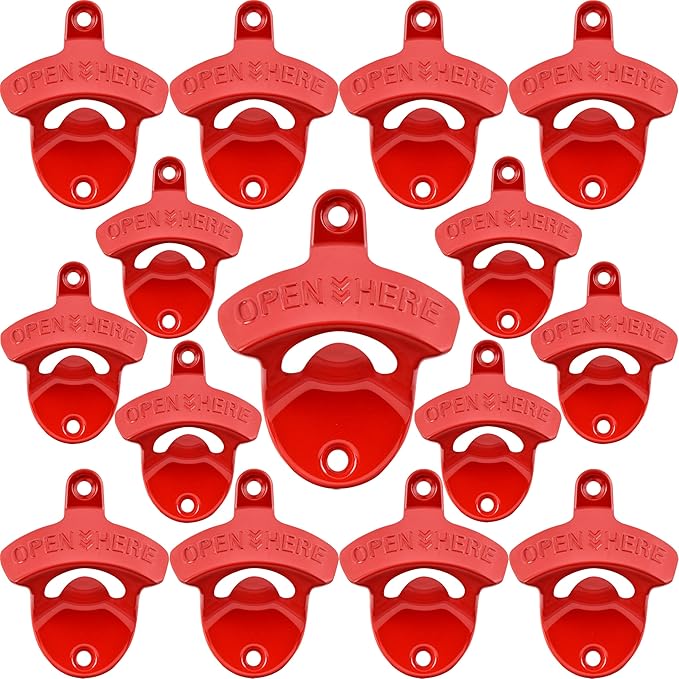15 PCS Red Wall Mounted Beer Bottle Opener Rustproof, Bulk Soda Cap Opener Caddy Mount for DIY Gift by Wallmountedbottleopener
