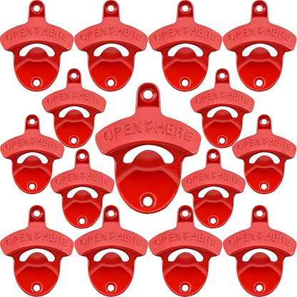 15 PCS Red Wall Mounted Beer Bottle Opener Rustproof, Bulk Soda Cap Opener Caddy Mount for DIY Gift by Wallmountedbottleopener
