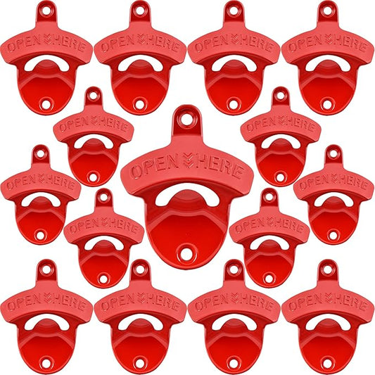 15 PCS Red Wall Mounted Beer Bottle Opener Rustproof, Bulk Soda Cap Opener Caddy Mount for DIY Gift by Wallmountedbottleopener