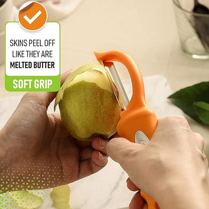 Spring Chef Premium Stainless Steel Swivel Potato Peelers for Kitchen, Metal Vegetable Peelers with Comfortable Handle for Apple, Cucumber, Veggie, Fruit, Carrot, Dishwasher Safe - Set of 2 - Mango - Image 4