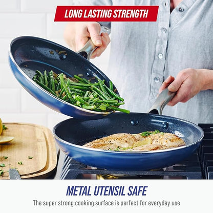 Blue Diamond 9.5” and 11" Frying Pan Skillet Set, Diamond Infused PFAS & PFOA-Free Ceramic Nonstick Pots & Pans, Durable Non Toxic Metal Utensil Safe & Scratch Resistant, Dishwasher & Oven Safe, Blue - Image 6