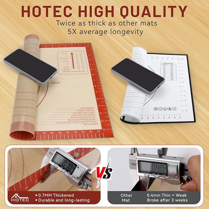 HOTEC Silicone Baking Mat - 26x16 Thickened Pastry Dough Mat with Measurement Non-Stick For Dough Rolling, Bread, Oven Liner, Kitchen Counter, Fondant/Pie Crust - Image 3