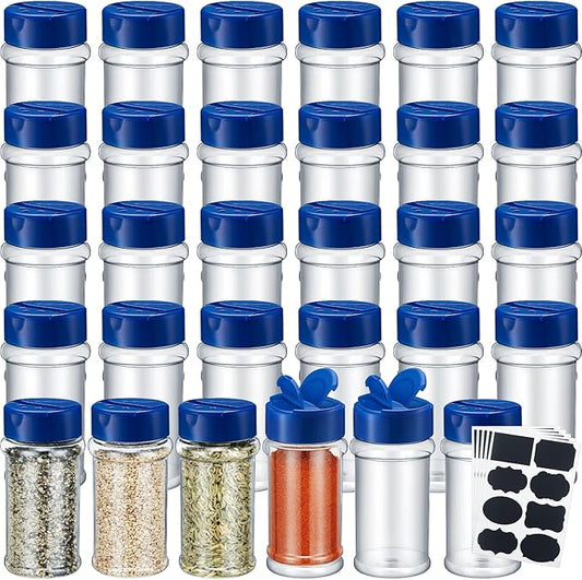 Eccliy 36 Pack 3 oz Clear Plastic Spice Jars with Label and Shaker Lids Empty Spice Bottles Seasoning Containers Seasoning Jars Shaker Condiment Pots for Pepper Herbs Powders(Blue) by Eccliy