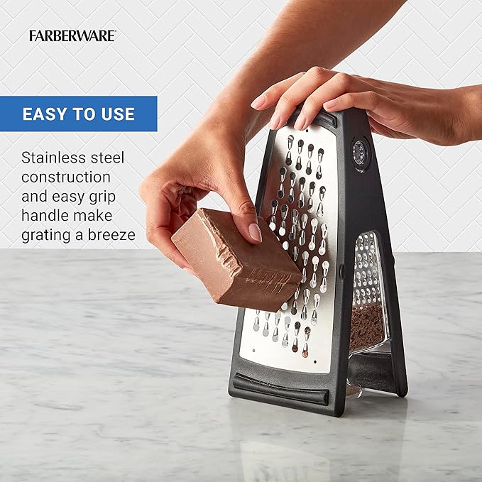 Farberware Professional Stainless Steel Grater with Container, Coarse and Fine Blades, Nonslip Base, Easy-Grip Handle, Dishwasher Safe - Image 5