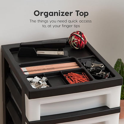 IRIS USA Plastic Drawer Storage Organizer Rolling Cart, with Wheels Casters, 7-Drawers, for Classroom Art Craft Supplies Dresser Closet Bathroom Laundry Room, Black/Pearl - Image 6