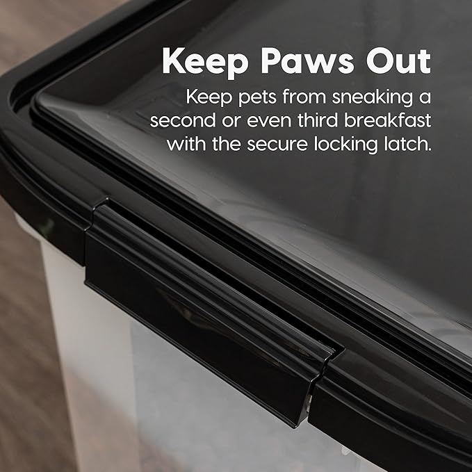 IRIS USA Airtight Dog Food Storage Container, WeatherPro, Up to 10 lbs, for Dog Cat Bird and Other Pet Food Storage Bin, Keep Fresh, Translucent Body, Made in USA, Clear/Black - Image 6