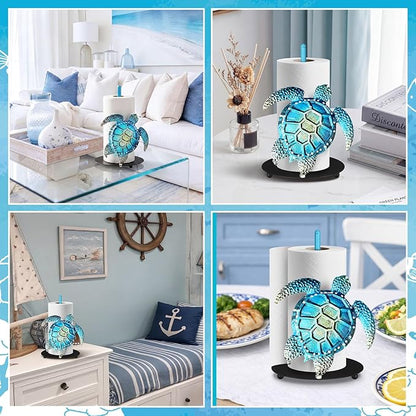Sea Turtle Paper Towel Holder Green Metal Paper Towel Holder Large Decorative Tissue Stand Kitchen Decor Accessories for Home Party Bathroom Countertop Dining Table