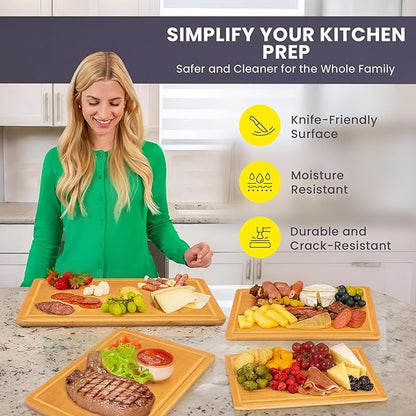 Glue-Free Surface™ 2XL Extra Large Bamboo Cutting Board Set of 4 – Small, Medium, XL, and Oversized Sizes from Chopping Vegetables to Carving Meat & Turkey for Large Family Meal Prep and Gatherings - Image 5