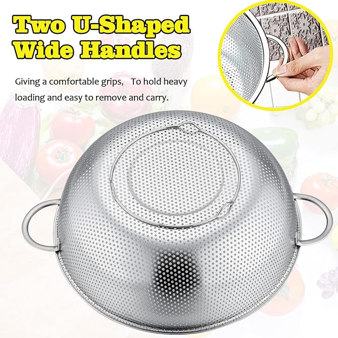 P&P CHEF Stainless Steel Colander, Micro-Perforated Food Strainer with Handle for Washing Draining, Great for Pasta Fruits Vegetables, Dishwasher Safe & Healthy, 5 Qt, 1Pc - Image 6