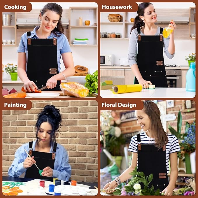 Apron for Men Women, Chef Apron with Adjustable Neck Strap, Heavy Duty Apron with Pockets, for Cooking, Gardening - Image 7