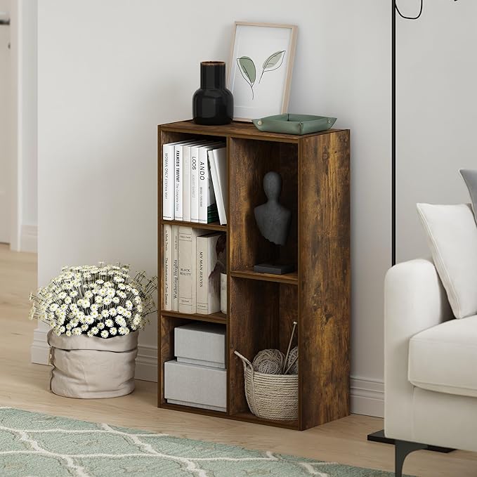Furinno LUDER Book Shelf, 5-Cube Bookshelf, Reversible Bookcase, 9.4 x 19.5 x 31.5, Easy Assembly, for Living Room, Bedroom, Home Office, Amber Pine - Image 2
