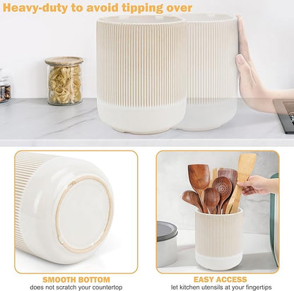 RedCall Kitchen Utensils Holder Large,Ceramic Utensil Organizer for Countertop,Morden Utensil Crock for Spoon Spatula,Home Kitchen Decor (Light Coffee)
