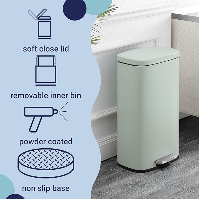 happimess HPM1011H Curtis 8-Gallon Step-Open Trash Can, Fingerprint Resistant, Modern, Minimalistic for Home, Kitchen, Laundry Room, Office, Bedroom, Bathroom, Pistachio Gelato - Image 3