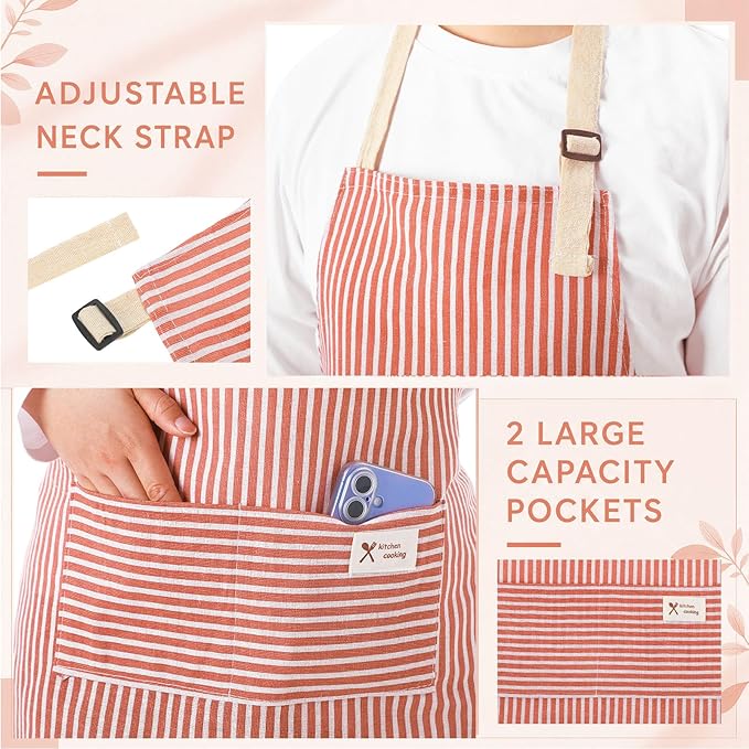 Janmercy 24 Pcs Aprons for Women Men with 2 Pockets Linen Cooking Kitchen Apron Adjustable Bib Chef Apron Bulk Aprons Unisex