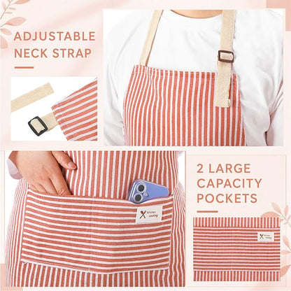 Janmercy 24 Pcs Aprons for Women Men with 2 Pockets Linen Cooking Kitchen Apron Adjustable Bib Chef Apron Bulk Aprons Unisex