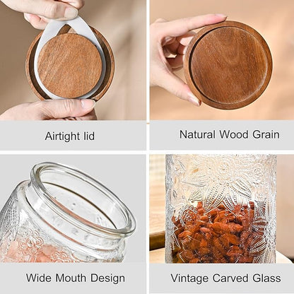 Adodeen 32oz Vintage Glass Jar With Lid, Glass Storage Containers, Airtight Kitchen Storage Containers For Sugar, Coffee, Tea, Spice, Flour, Candy Cookie, Pasta, Cereal, Cute Decorative Jars - Image 2