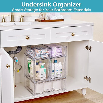 Vtopmart 6 Pack Clear Stackable Storage Drawers,Easy to Assemble Baby Bottle with handles,Plastic Drawers for Kitchen Pantry,Cabinet,Under Sink Organization - Image 7