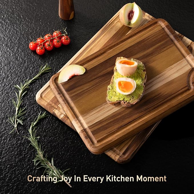 2 Pack Teak Cutting Board for Kitchen Wooden Chopping Board Charcuterie Board Non Slip Over Sink NOT Bamboo Stainless Steel Titanium Acrylic Acacia Olive Glass Plastic Silicone Metal - Image 9