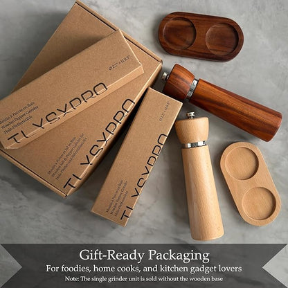TLYSXPRO Wooden Pepper Grinder – Refillable Pepper Mill with Adjustable Upgraded Large Size Ceramic Burr – Manual Salt Grinder with Beech Wood Body – 8.3” Tall (Chestnut)