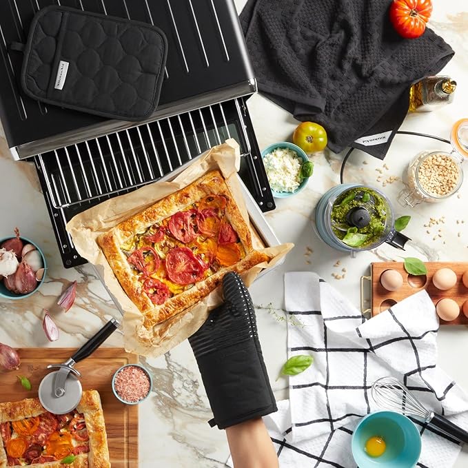 KitchenAid Quilted Cotton Terry Cloth Oven Mitt, Pot Holder, Kitchen Towel 4-Pack Set, Heat Resistant, Silicone Grip, Gift Set, Matte Black, 16"x26", 7"x13" & 7"x10" - Image 10