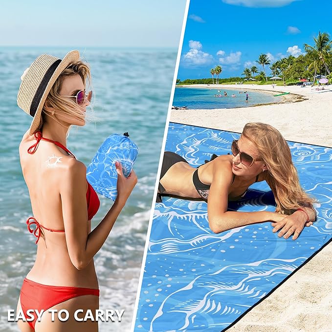 WIWIGO Beach Blanket Waterproof Sandproof Beach Mat 79" X 83"/10'x9'for 2-8 Adults Quick Drying Outdoor Picnic Mat Beach Accessories for Travel, Camping, Hiking - Image 4