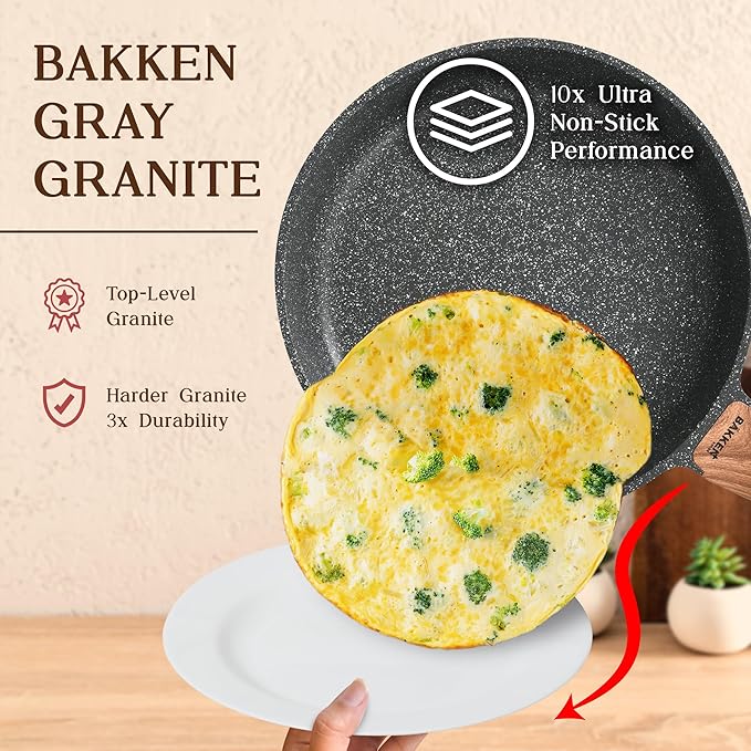 Bakken-Swiss 14-Piece Kitchen Cookware Set – Granite Non-Stick – Eco-Friendly – PFOA, PFOS, and PTFE Free for All Stoves & Oven-Safe - Marble coatin - Image 7